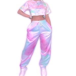 COTTON CANDY TIE DYE CROP TOP AND SWEAT PANTS COORD SET